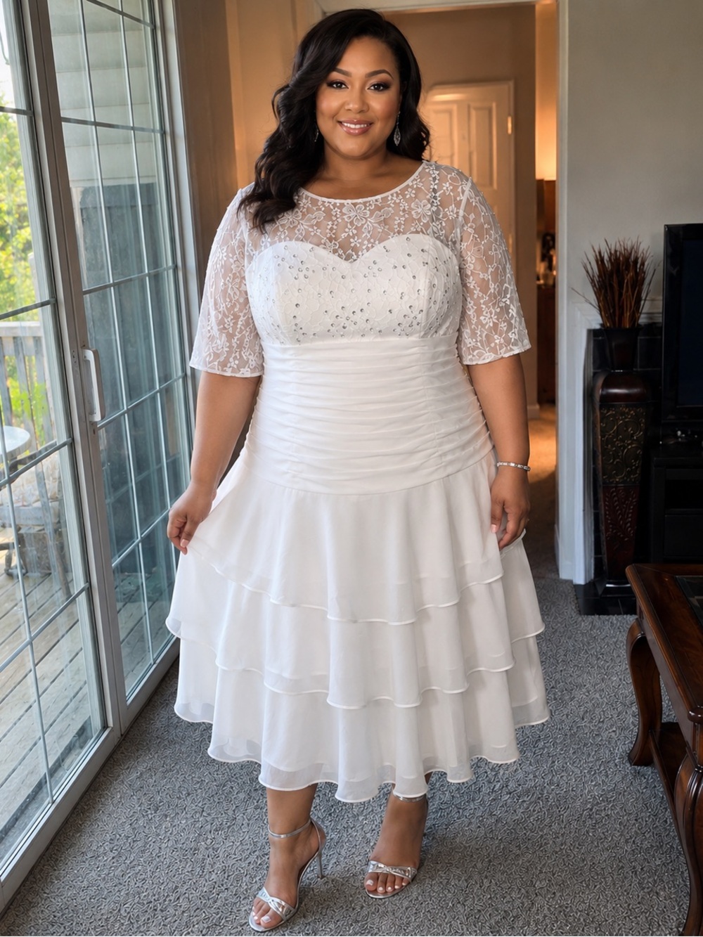 TS Couture Ruffle lace sequins Dress